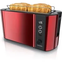 Arendo Toaster Langschlitz, Edelstahl, Display mit Restzeitanzeige, Krümelschublade, 2 lange Schlitze, für 4 Scheiben, 1500 W, Defrost Funktion, Wärmeisolierendes Gehäuse, mit Brötchenaufsatz