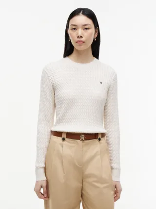 CO CABLE FINE GG C-NK LS SWEATER Heather Ivory Petal - Gr. - S