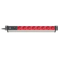 Alu-Line 19" Steckdosenleiste 8-fach rot/schwarz, 1HE, 2 Meter, Sicherung 10A, Kaltgerätestecker
