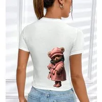 RMK Kurzarmshirt Damen T-Shirt kurzarm Top Sommer Rundhals süßer Teddybär Bär Brille aus Baumwolle