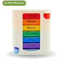 Frohbach Pillendose 7 Tage Tablettenbox - Für 1 Woche, 4 Fächer pro Tag, Antik Weiß (2 St)