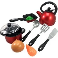 TikTakToo Spielküche Mehrteiliges Kochset Spielküchen Zubehör 10-teilig Kunststoff, Topfset incl. Topf, Grillpfanne, Wasserkessel