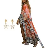 MOPUEA Strandkleid Boho Strandkleid Lang Atmungsaktiv +Ohrringe für Urlaub& Freizeit (1-tlg)