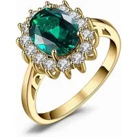 Jumpeak Diamantring 585 Gold, 3ct ovaler, im Labor gezüchteter Smaragd, Pavé-Fassung., Ehering, Verlobungsring,Mutter tochter Geschenk, Geschenk für Damen