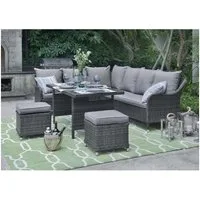 HTI-Living Garten-Essgruppe Outdoor Möbel Ecksofa mit Tisch und Hocker, (Set, 5-tlg., 1x Tisch, 2x Hocker, 2x 3-Sitzern, Inkl. Sitzkissen), Loungemöbel Gartenmöbel Garnitur