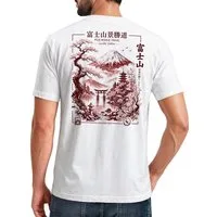 Neverless Print-Shirt Herren T-Shirt Backprint - Design Mount Fuji - Baumwollshirt Männer mit Print