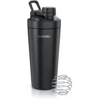 Arendo Protein Shaker Edelstahl Eiweißshaker 750 ml, verschließbar, bruchfest, BPA-frei, Edelstahl, auslaufsicher, spülmaschinengeeignet, mit Tragegriff und Mixball