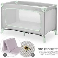 Hauck Baby-Reisebett Dream N Play Plus Set - Dusty Mint, Kinder Babyreisebett mit großem Eingang, Matratze, Moskitonetz faltbar