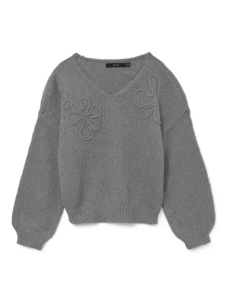 VERO MODA - VMLOLLIPOP LS V-NECK PULLOVER BOO Medium Grey Melange - Gr. - M