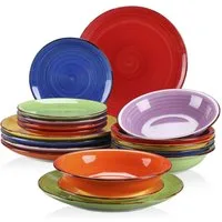 vancasso Geschirr-Set 18-tlg Tafelservice für 6, Teller-Set, Steingut, Blau/Bunt (18-tlg), 6 Personen, Steingut