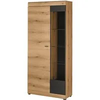 Home affaire Vitrine Soleto, Vitrinenschrank in Evoke Eiche, moderne Glasvitrine ausreichend Stauraum, schwarze Griffe aus Metall, zeitlos