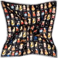 MayTree Seidentuch quadratisch Katzen 53x53 schwarz, Nickituch, Bandana-Schal, (Stück), 100% Seide