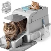 FEANDREA Katzentoilette mit Deckel,geschlossen, inklusive Schaufel und Bürste, für Katzen bis 15 kg