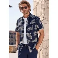 John Devin Hawaiihemd, sommerliches Kurzarmhemd mit großem Palmen Druck Kurzarm, Freizeithemd mit Palmenprint aus reiner Baumwolle