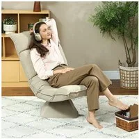 HOMCOM Bodenkissen Bodenstuhl Drehbar Bodensessel mit 5-Fach Verstellbarer Rückenlehne, für Wohnzimmer Gaming & Lesen Beige