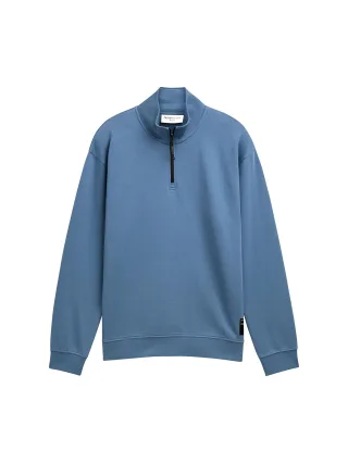 Denim Tom Tailor - Troyer Sweatshirt mit Logo-Badge dusty denim blue - Gr. - S