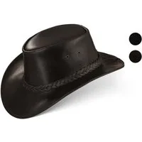 BLACK FOREST FOX Cowboyhut PERTH Unisex Western Cowboy Hut Reiten Leder Sonnenhut in 2 Farben Braun Größe L