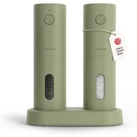LARS NYSØM Gewürzmühle Spænding praktische Einhandbedienung per Drucktaste, (2 Stück), elektrische Salz- & Pfeffermühle mit eingebautem LED-Licht