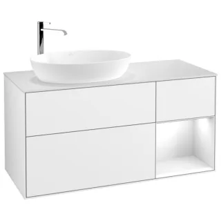 Villeroy und Boch Finion Waschtischunterschrank F931GFGF 120cm, Abdeckplatte white matt, Regale Glossy white lacquer, Glossy white lacquer