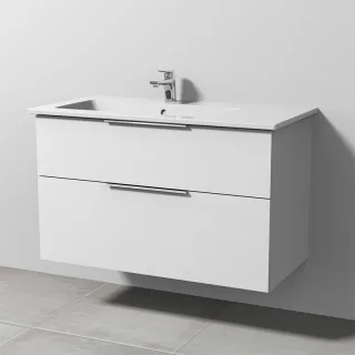Sanipa 3way Keramik-Set Venticello Keramik-Waschtisch und Unterbau mit 2 Auszügen, Weiß-Soft UM32543
