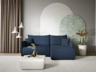 Ecksofa Sofa mit Schlaffunktion CALGARY Stoff Curio Dunkelblau Ottomane Rechts