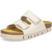 MIDS MIKA Damen Pantolette beige, Zweiriemer mit verstellbarem Klettverschluss & Lederfußbett
