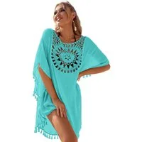 Mutig Strandkleid Damen Strandkleid, Bikini Cover Up,Boho-Stil Strandurlaub Badeanzug (aushöhlen, elegante handgefertigte Häkelarbeit mit Fransen, Sommer Strandponcho, Leichter Bikini Überwurf für Strand & Urlaub) Beste Übereinstimmung für Bikini, Sh