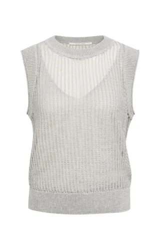 Yaya - Ärmelloser Strickpullover grau - Gr. - S