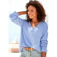 Buffalo V-Ausschnitt-Pullover mit modischer Melange-Optik, weicher Strickpullover, elastisch