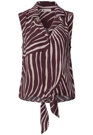 Street One - Blusentop mit Bowling-Kragen und Knoten rustic rouge - Gr. - 38