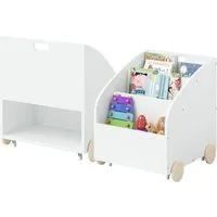 Bellabino Kinderregal Towy mit Rollen und Geheimfach, Spielzeugregal Bücherregal für Kinder mit Geheimfach auf der Rückseite, 3 Ablagefächer für Bücher & Spielzeug