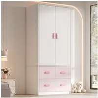 Flieks Kleiderschrank 2-türiger Kleiderschrank mit Kleiderstange & 3 Schubladen, 80×48×180cm