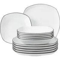 Seltmann Weiden Tafelservice Teller Set, Geschirr-Set Lido Black Line (12-tlg), 6 Personen, Porzellan, Geschirr, Teller 12 Teile, für 6 Personen, Made in Germany