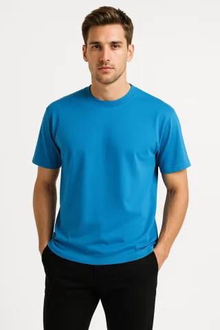 JUSTEVER Herren-T-Shirt aus 100 % Baumwolle, Oversize-Passform, Rundhalsausschnitt, Blau - Alpha