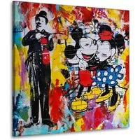 Artedinoi Leinwandbild Chaplin Comic, Minnie Comic Street Art Leinwandbild Wandbild Deko Kuns, Chaplin mit Comic-Maus