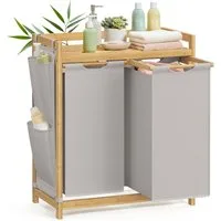 SONGMICS Wäschekorb, 2/3/4 Fächer, Bambus, Wäschesammler 100/150/200 L, Wäschesortierer