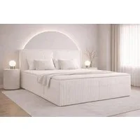 MOEBLO Boxbett Bett 04 (Bonnellmatratzen + Topper, Doppelbett gepolstertes Kopfteil Bett mit Bettkasten, aus Cord, Polsterbett Kontinentalbett), (BxHxT):143/163/183x113x214cm