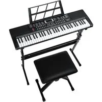 LALAHO Klavier 61 Tasten E Keyboard,Digitalpiano Set, Elektronisches Klavier,Keyboardständer, Keyboardbank und Mikrofon