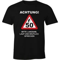 MoonWorks Print-Shirt Herren T-Shirt Geburtstag [object Object] Straßenschild Achtung Bitte langsam, laut und deutlich sprechen lustig Spruch Fun-Shirt Moonworks® mit Print