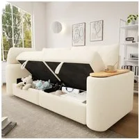 STILVORA Schlafsofa 3-Sitzer Relaxsofa mit Stauraum Polstermöbel mit Beistelltisch Beige, Set 1 Teile, platzsparende Schlafcouch für Apartment, Wohnzimmer