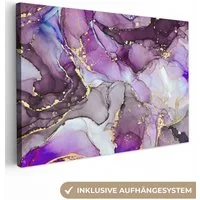 OneMillionCanvasses® Leinwandbild Marmor - Rosa - Lila - Gold, Fotodruck (1 St), Leinwand Bilder Klein, Wand Dekoration Aesthetic 30x20 cm