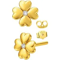 Limana Paar Ohrstecker Kinder Ohrringe Blume Mädchen 925 Silber vergoldet gold Schmuck (inkl. Dose Geschenk Mama Freundin Frauen Geburtstag), Ostern Einschulung Muttertag Valentinstag Nikolaus Weihnachten