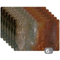 MuchoWow Platzset Stahl - Rost - Alt - Orange - Grau - Muster - Abstrakt, (6-St), Platzsets, Tischset, Abwaschbar, Tischsets, Platzdeckchen