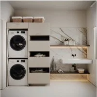 Selsey Badmöbel-Set HOLV, Badezimmermöbel-Set mit 2 Waschmaschinen-Nischen 135 cm, Kaschmirgrau