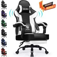 Hiazurm Gaming-Stuhl Gaming Stuhl, Bürostuhl Ergonomisch Wippfunktion bis zu 170° (Gaming Chair mit Fußstütze, 10 cm Höhenverstellung), Verstellbarem Lenden- & Kopfkissen, Gamer Stuhl 150kg Belastbarkeit