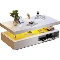 Merax Couchtisch mit 2 Schubladen und Stauraum, Beistelltisch Hochglanz mit LED inkl. APP, Wohnzimmertisch