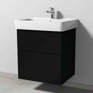 Sanipa 3way Waschtischunterbau zu Geberit Renova Plan Waschtisch mit 2 Auszügen, Schwarz-Matt SF87508
