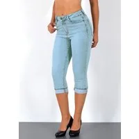 ESRA Caprijeans High Waist Capri Jeans Damen bis Übergröße Plus Size Große Größe C15 High Waist Capri Jeans Damen Stretch 3/4 Jeans Shorts Damen Capri Hose