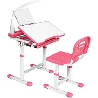 COSTWAY Kinderschreibtisch, mit Stuhl, Lampe & Schublade, höhenverstellbar