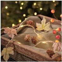 Lights4fun LED-Lichterkette 2 m LED-Herbstgirlande mit Blättern, Tannenzapfen & 20 Mikro-LEDs, War